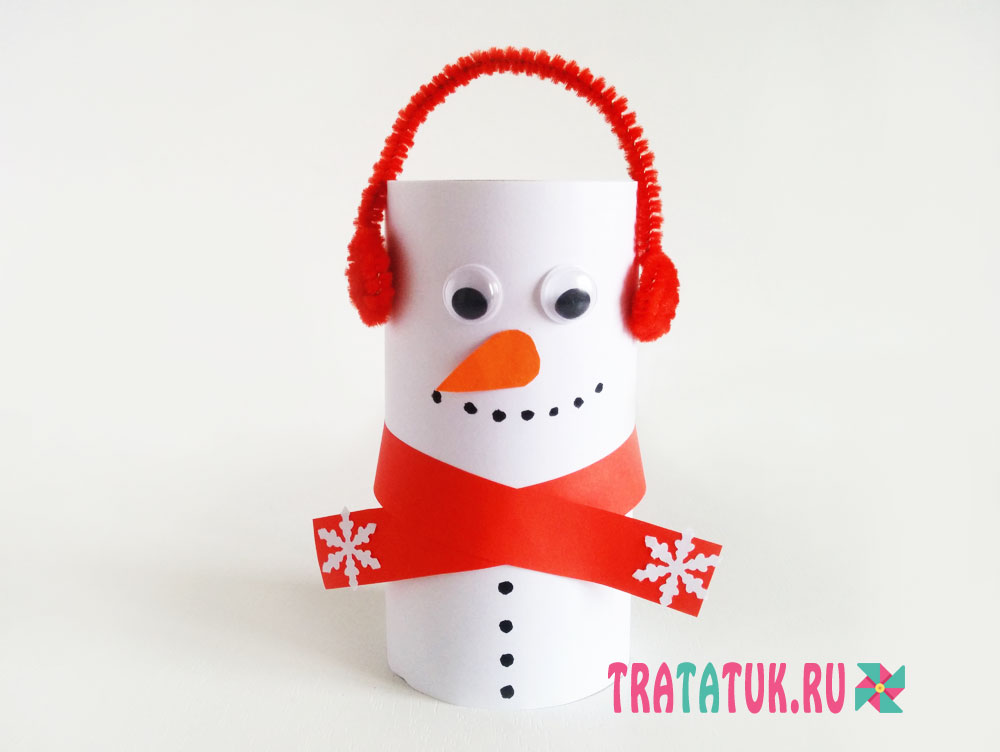 Снеговик из втулки от туалетной бумаги